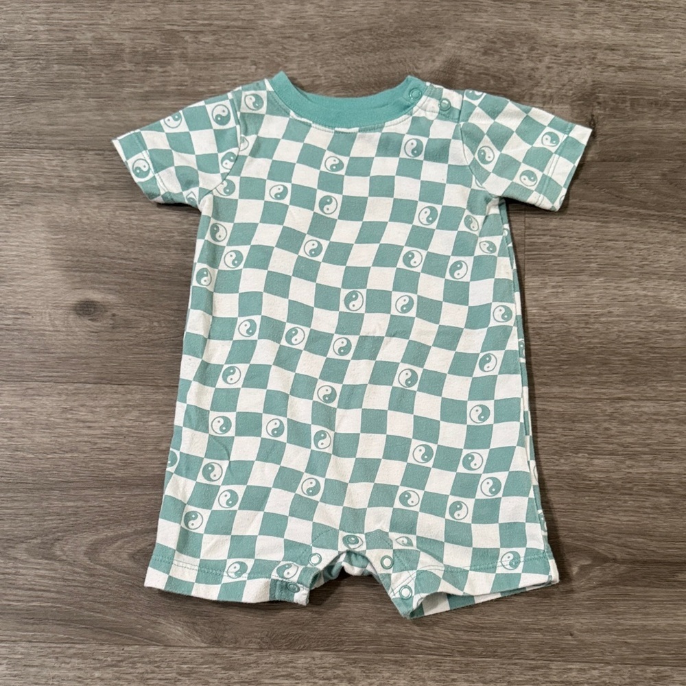 Garanimals Teal Checkered Yin & Yang Short Sleeve Onesie